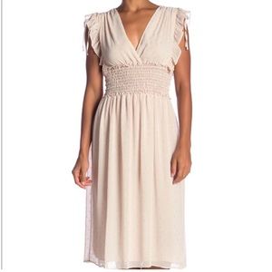 Max Studio Sleeveless V-Neck Dot  Ruffle Short Sleeve Dress in Medium